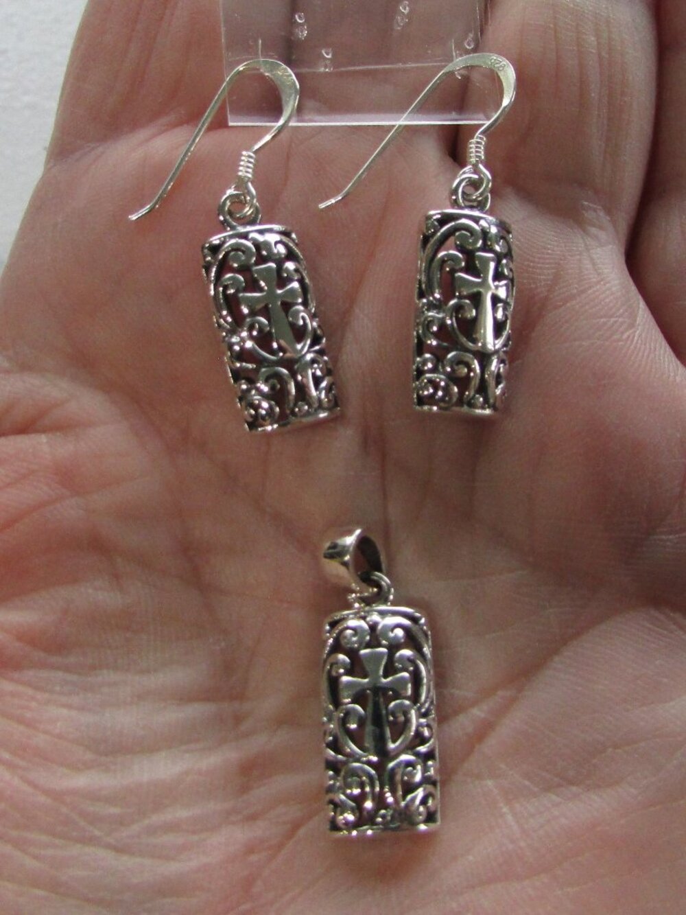 925 Silver Celtic Cross Pendant & Earrings Set - Sterling Silver - NEW